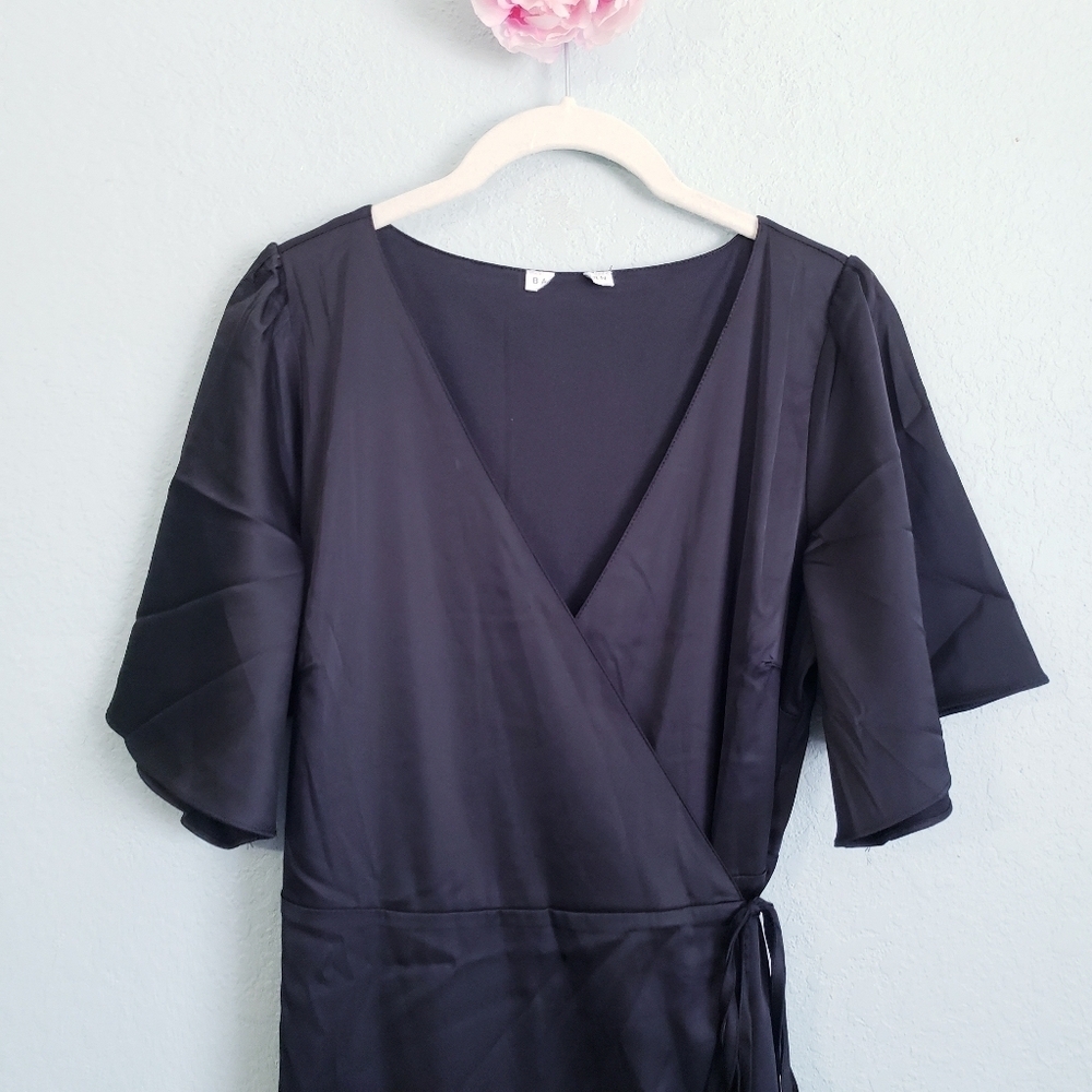 Baltic Born Vara Black Satin Maxi Wrap Dress - Picture 3 of 5